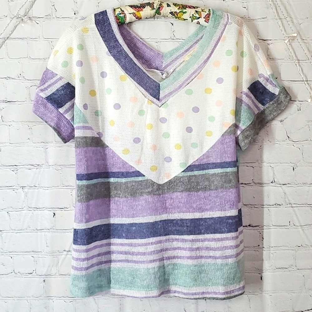 Oddi USA Made Knit Lavender Lilac Purple Polka Dot Funky Fun Oversized Top Sz M - Picture 1 of 12